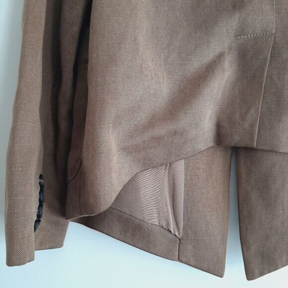 GARDE Linen Blend 100% Silk Lining Modern Asymmetric Full-Zip Jacket w Hood Sz S - Picture 7 of 16